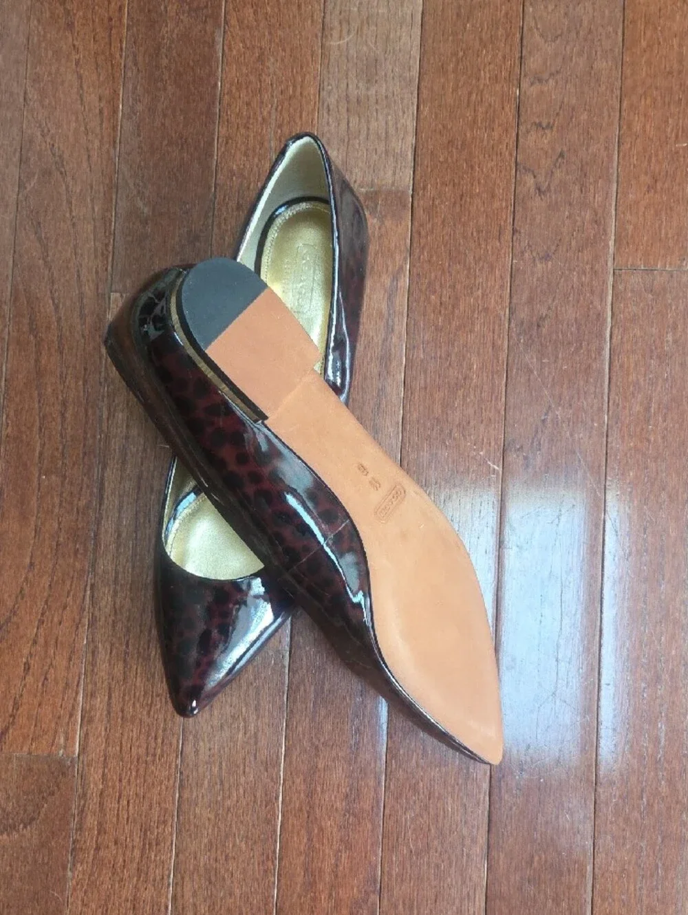 Coach Burgundy Patent Pointed-Toe Leopard-Print Flats